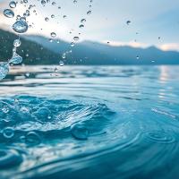 Spritzendes Wasser im See vor Bergen